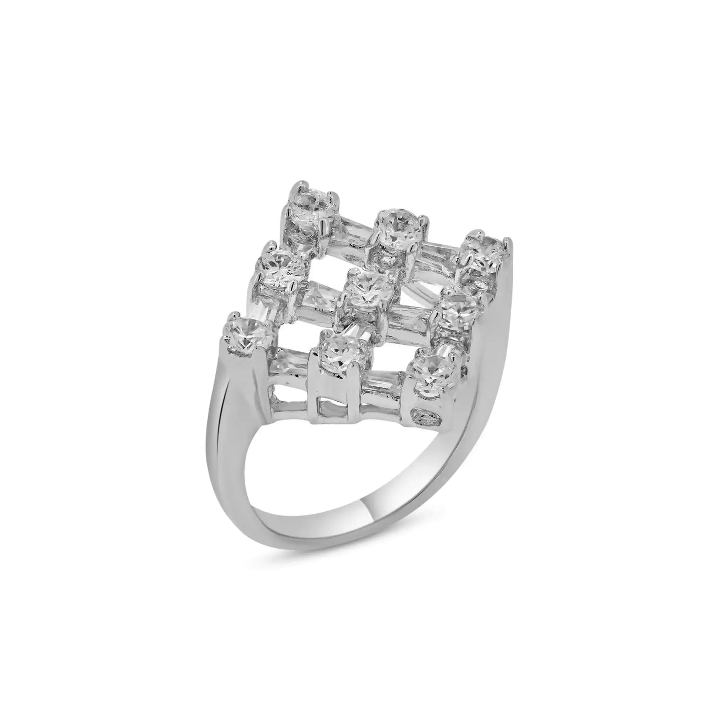 925 Sterling Silver Clearance Rhodium Plated CZ Square Net Ring
