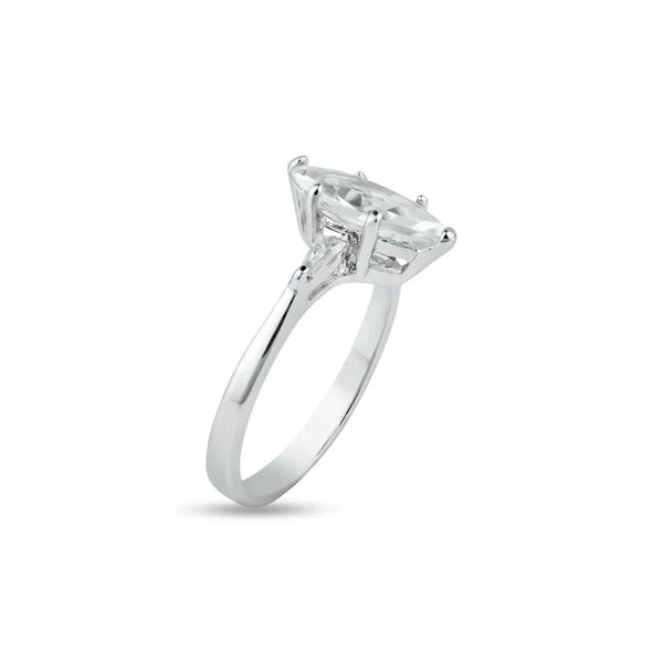 925 Sterling silver Rhodium Plated Single Marquise CZ Bridal Ring