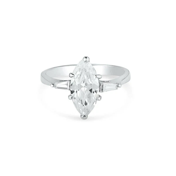 925 Sterling silver Rhodium Plated Single Marquise CZ Bridal Ring