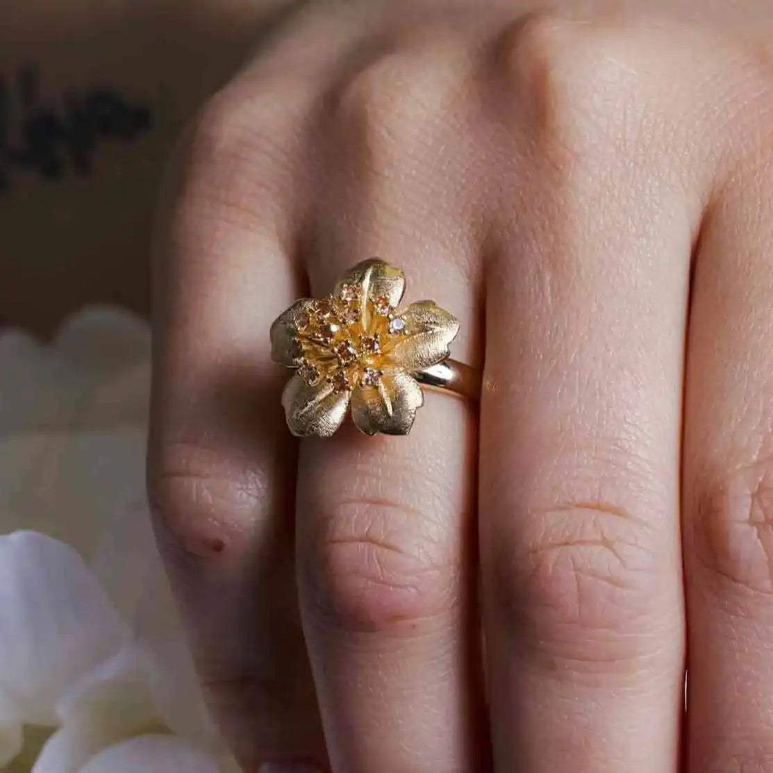 925 Sterling Silver Clearance Gold Plated Clear CZ Flower Ring