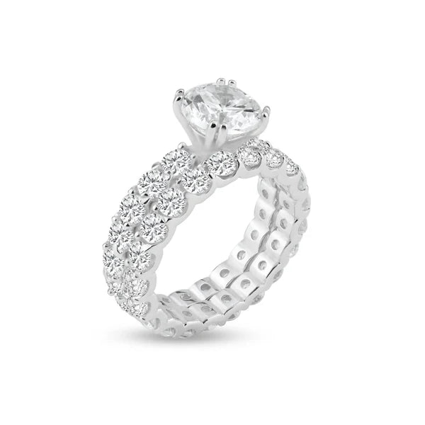 925 Sterling Silver Rhodium Plated Clear Square Center CZ Bridal Ring Set