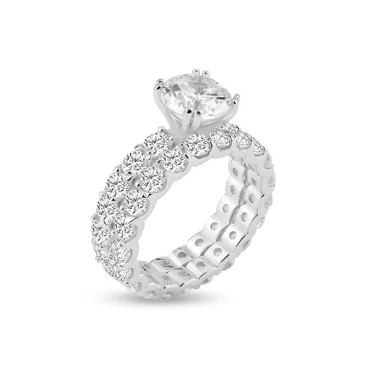 925 Sterling Silver Rhodium Plated Clear Square Center CZ Bridal Ring Set