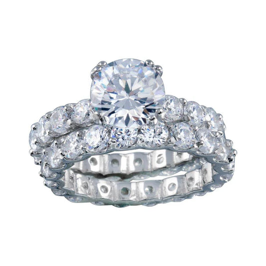 925 Sterling Silver Rhodium Plated Clear Square Center CZ Bridal Ring Set