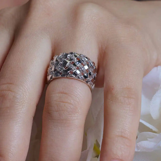 925 Sterling Silver Clearance Rhodium Plated Clear CZ Net Ring