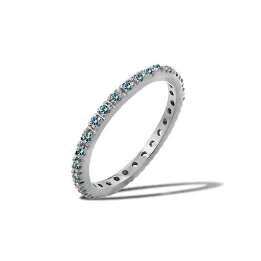 925 Sterling Silver Rhodium Plated Birthstone Inlay Eternity Ring March