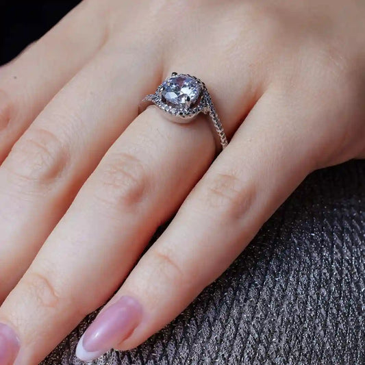 925 Sterling Silver Rhodium Plated Clear Round Center CZ Bridal Ring