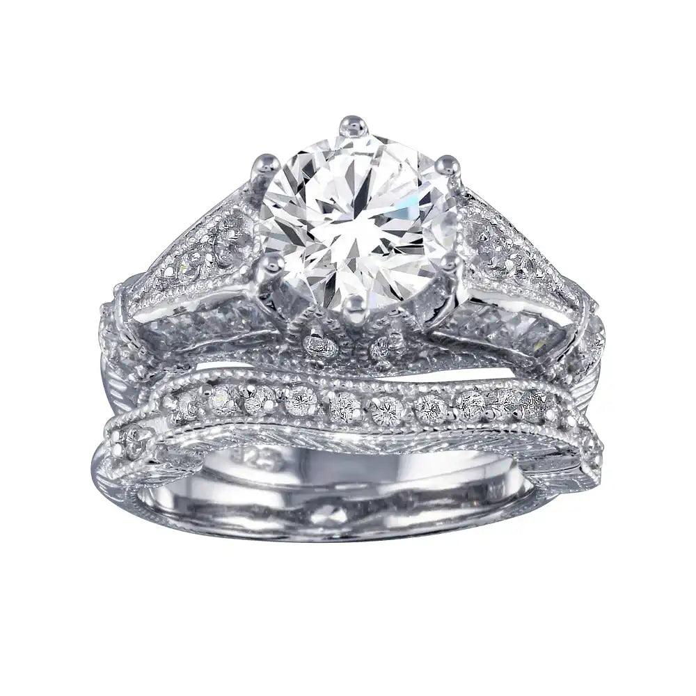 925 Sterling Silver Rhodium Plated Clear Channel Set CZ Bridal Wedding Ring Set