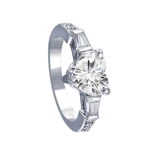925 Sterling Silver Rhodium Plated Clear CZ Heart Bridal Ring