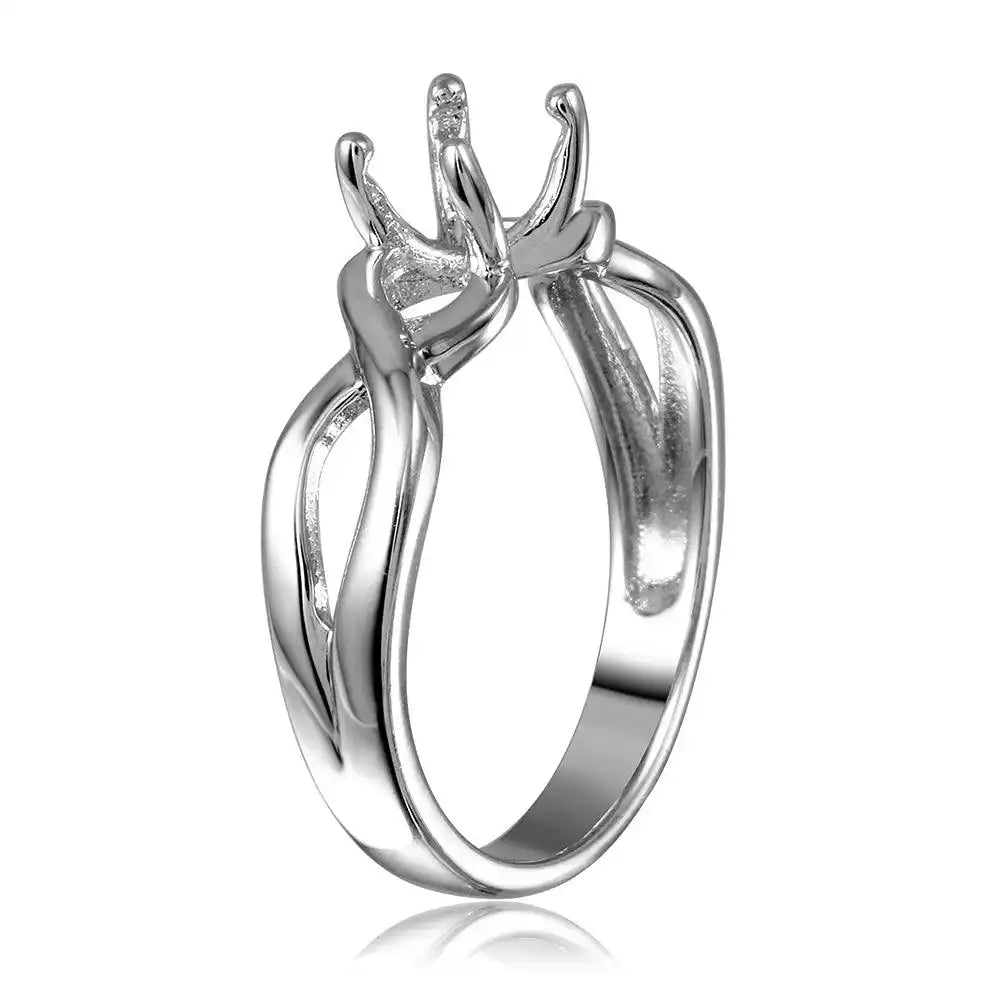 925 Sterling Silver Rhodium Plated Twisted Shank Mounting Ring