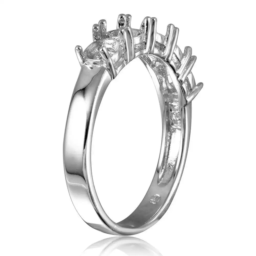 925 Sterling Silver Rhodium Plated 5 Stone Mounting Ring