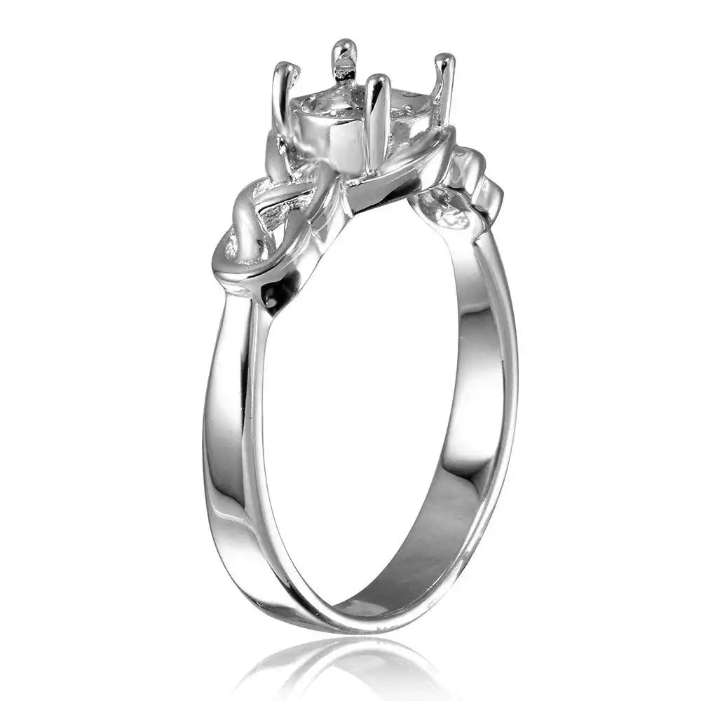 925 Sterling Silver Rhodium Plated Knot Shank Single Stone Mounting Ring