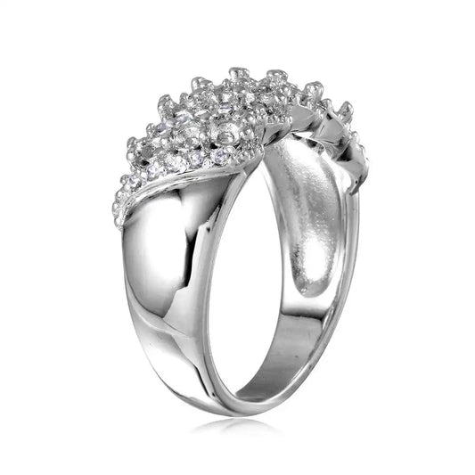 925 Sterling Silver Rhodium Plated Multi Row Mounting Ring with CZ