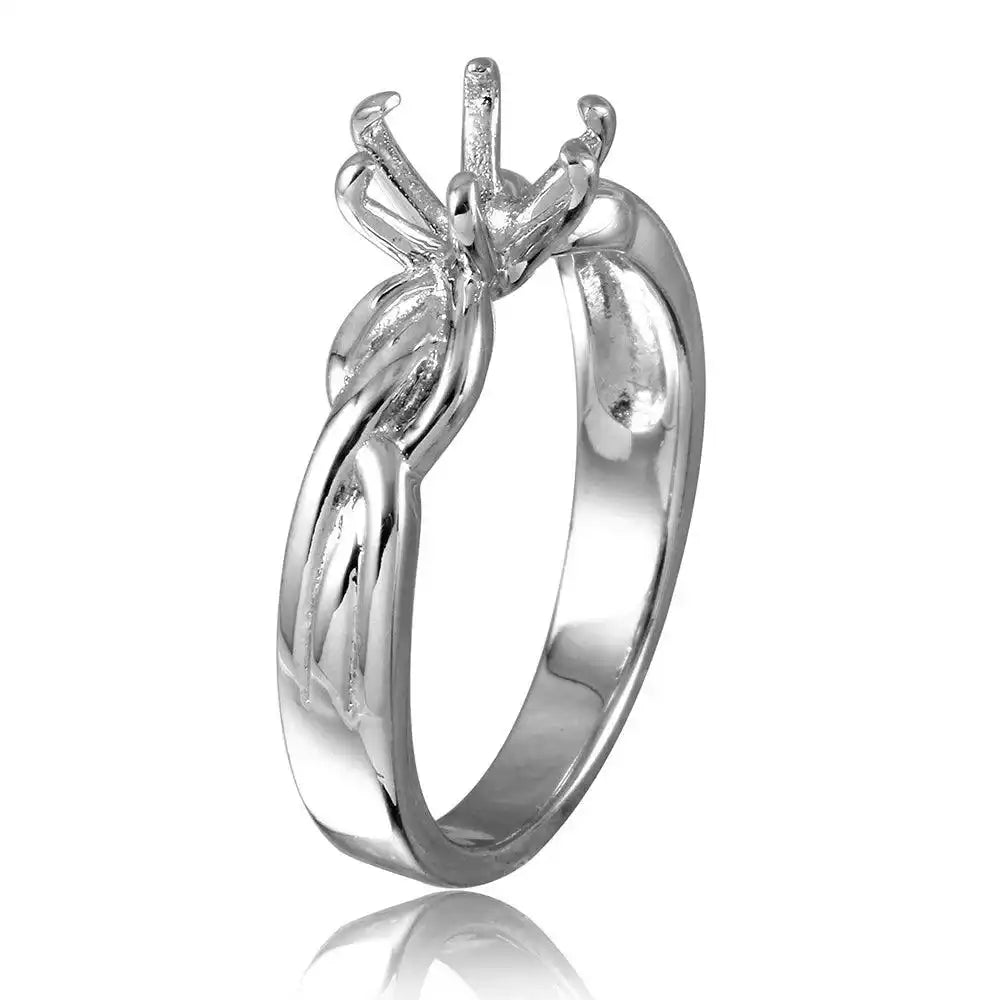 925 Sterling Silver Rhodium Plated 6 Prong Setting Mounting Ring