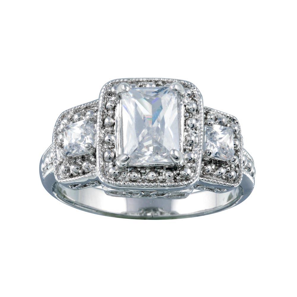 925 Sterling Silver Rhodium Plated 3 Set Square Clear CZ Bridal Ring