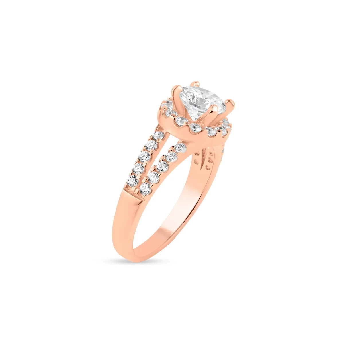 925 Silver Rose Gold Plated Clear Cluster CZ Ring