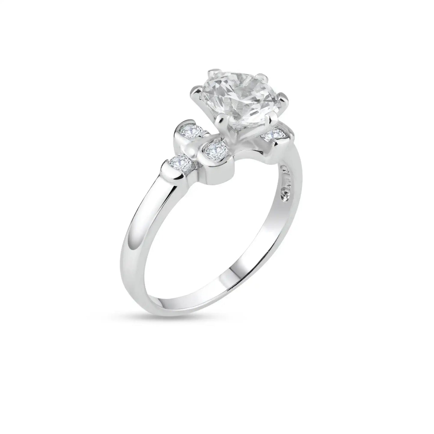 925 Sterling Silver Rhodium Plated Clear CZ Bubble Sides Bridal Ring