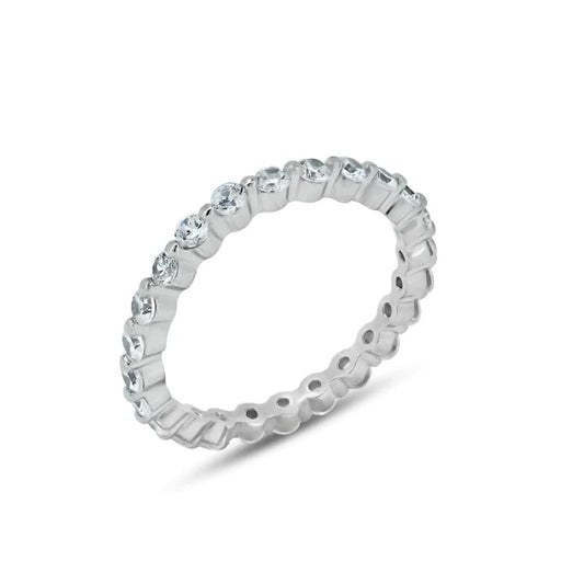 925 Sterling Silver Rhodium Plated Clear CZ Stackable Eternity Ring