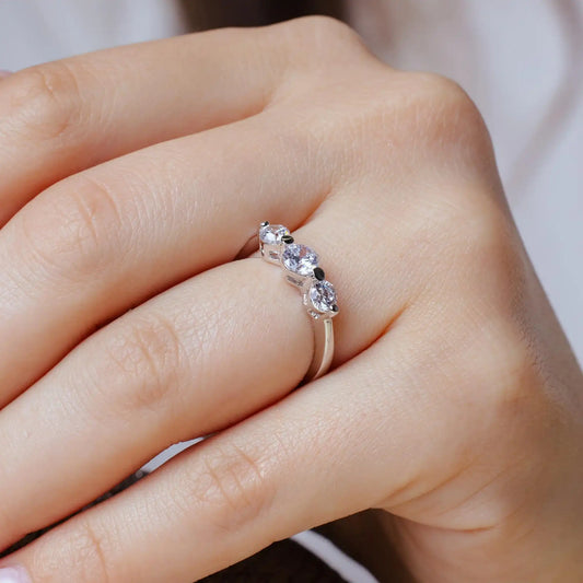 925 Sterling Silver Rhodium Plated 3 Set Round Clear CZ Bridal Ring