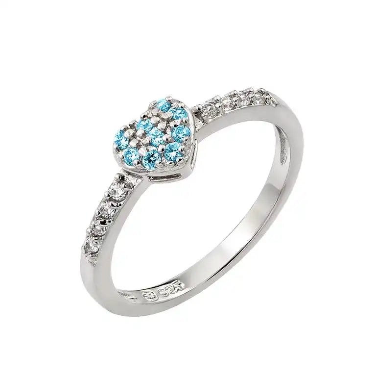 925 Sterling Silver Rhodium Plated Clear Inlay CZ December Birthstone Heart Ring