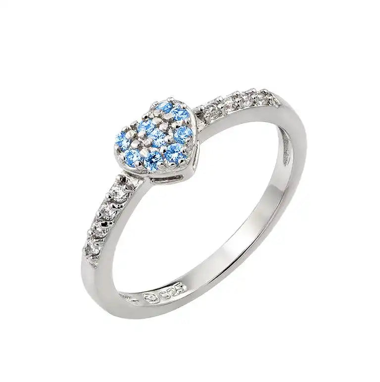 925 Sterling Silver Rhodium Plated Clear Inlay CZ September Birthstone Heart Ring