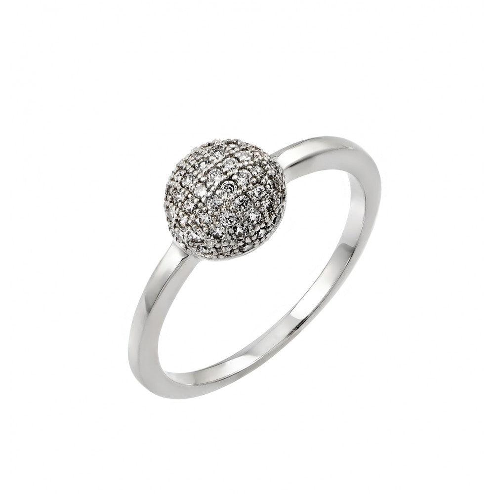 925 Silver Rhodium Plated Clear Pave Set CZ Bead Ring