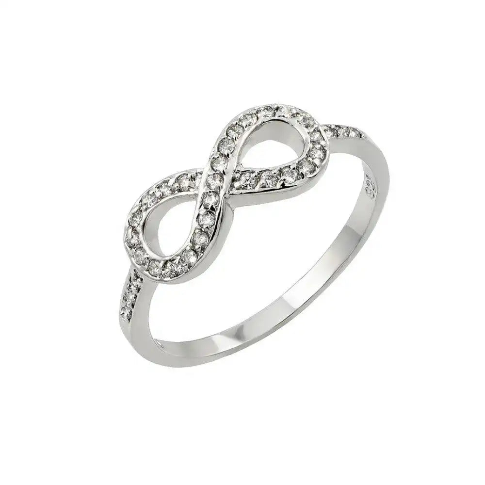 925 Sterling Silver Rhodium Plated Clear CZ Infinity Ring