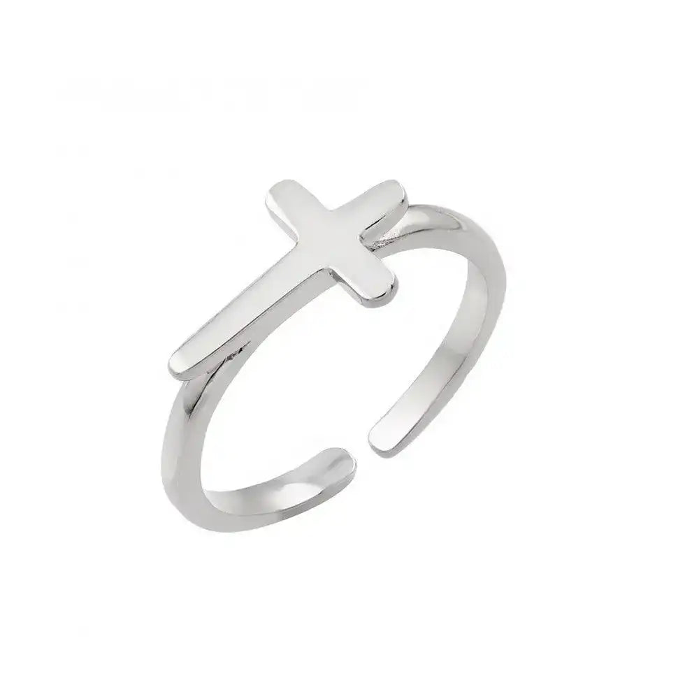 925 Sterling Silver Rhodium Plated Mini Cross Toe Ring