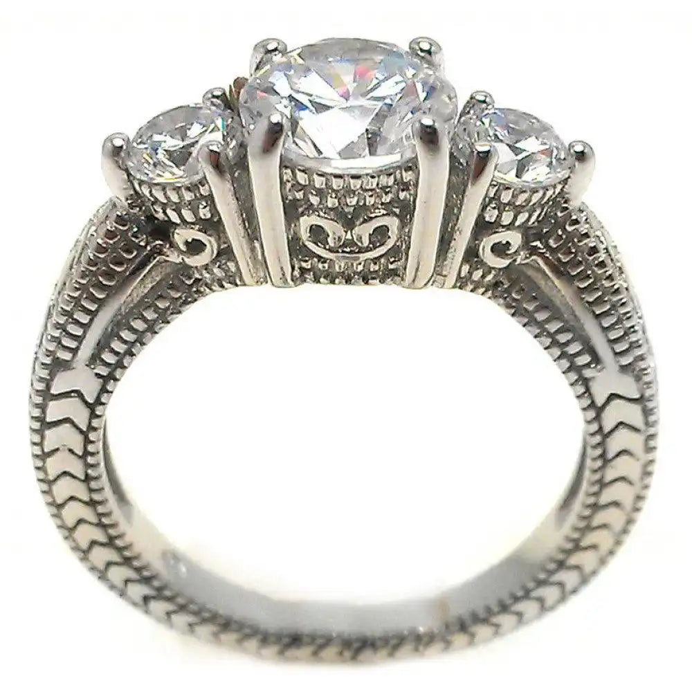 925 Sterling Silver Rhodium Plated Round Past Present Future CZ Ring