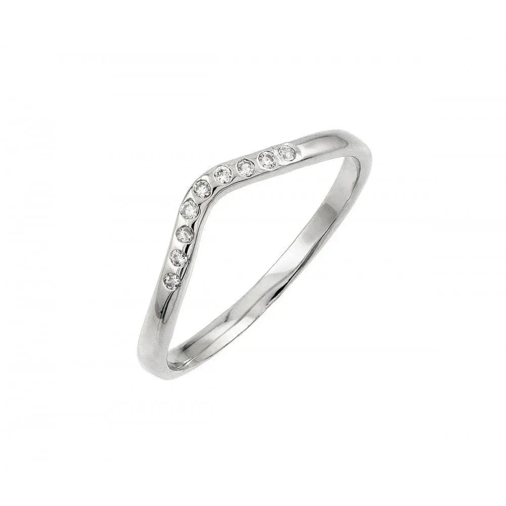 925 Sterling Silver Rhodium Plated Clear CZ Chevron Ring