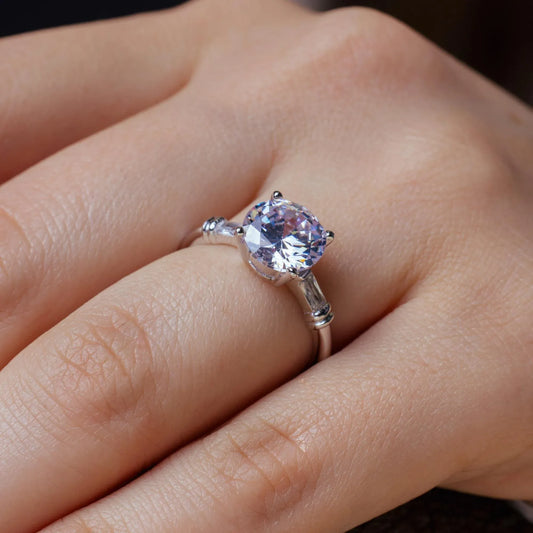 925 Sterling Silver Rhodium Plated Clear Round Center CZ Bridal Engagement Ring
