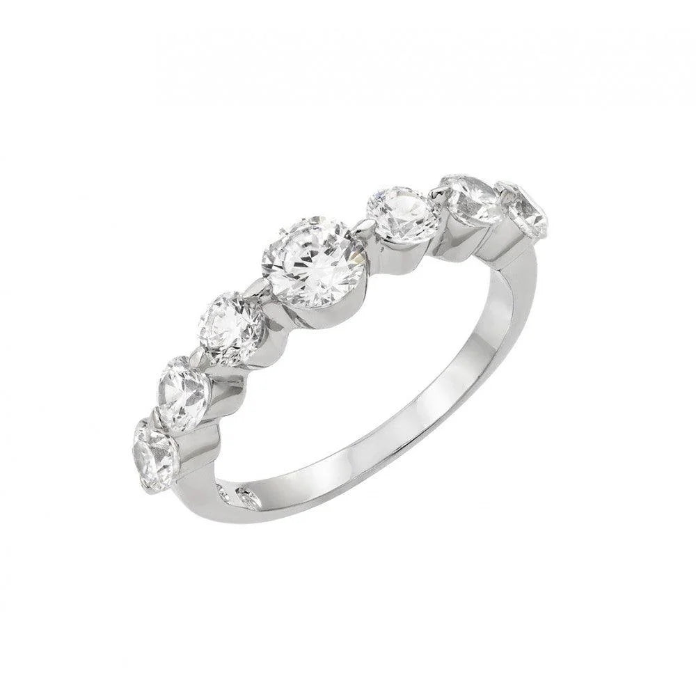 925 Silver Rhodium Plated Clear Round 7 Stone Set CZ Row Ring