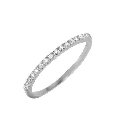 925 Sterling Silver Rhodium Plated Half Clear Pave Set CZ Ring