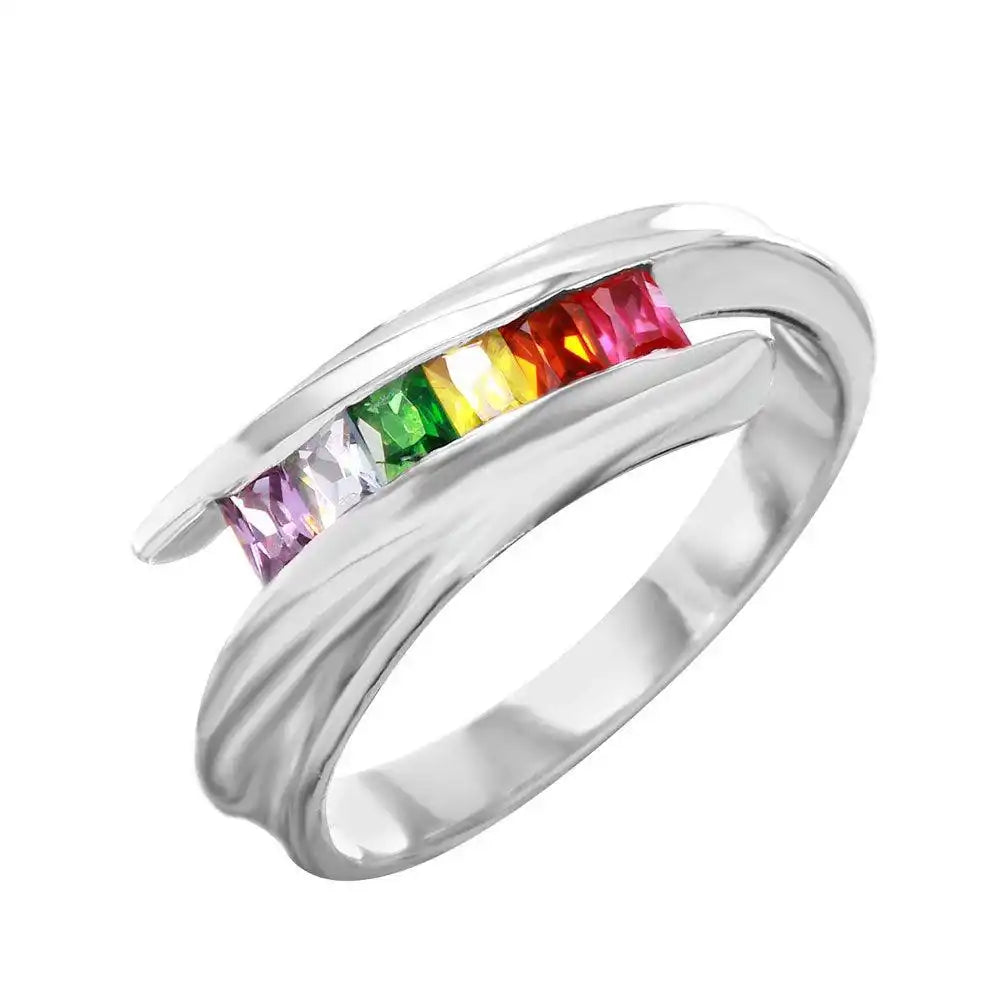 925 Sterling Silver Overlapping Ring with Multi-Color CZ Accents