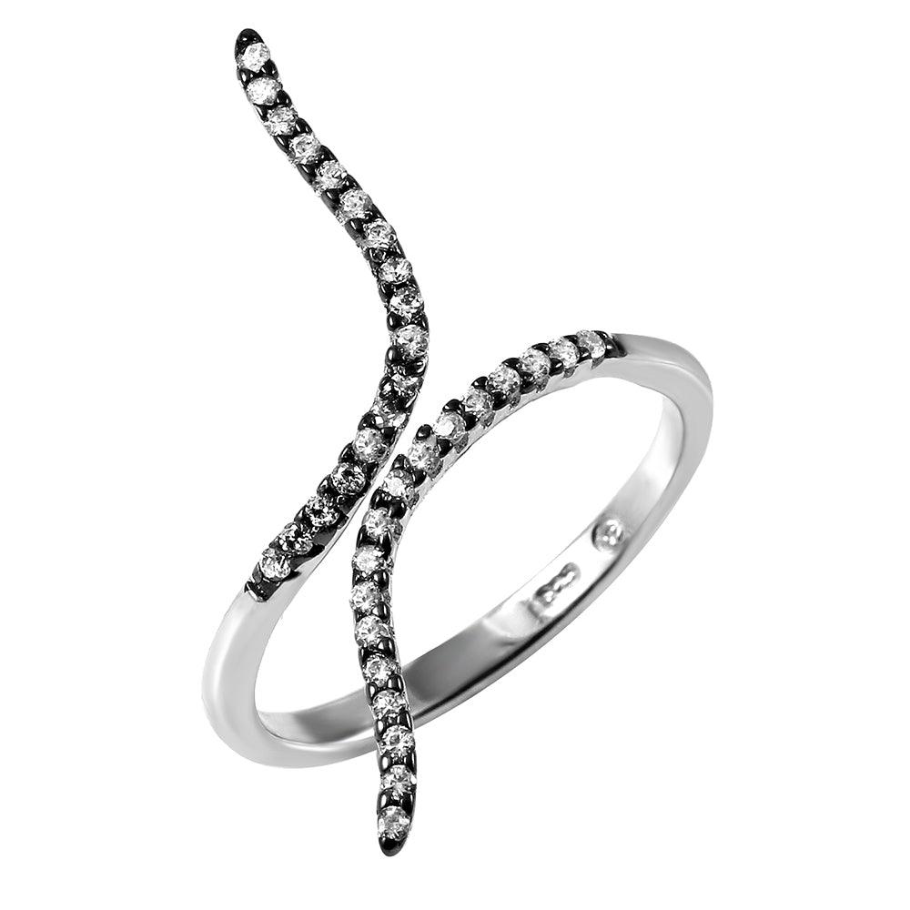 925 Silver Black Rhodium and Rhodium Plated Graph Black Rhodium Ring