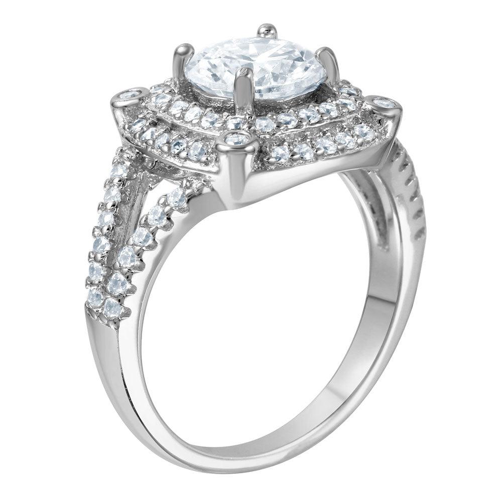925 Silver Rhodium Plated Square CZ Ring