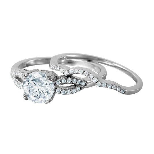 925 Sterling Silver Rhodium Plated Open Wave Design Band Round CZ Center Bridal Ring