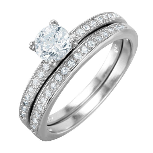 925 Sterling Silver Rhodium Plated Nickel Free Round Center CZ Bridal Ring