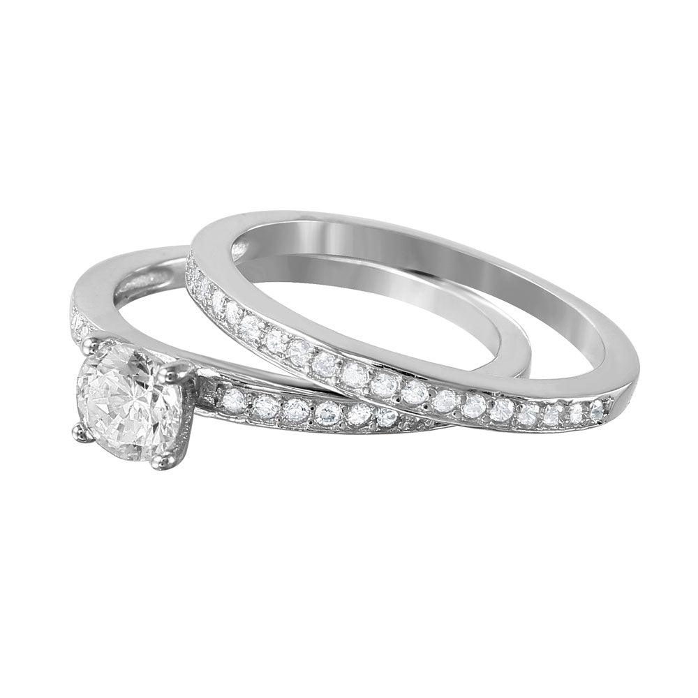 925 Sterling Silver Rhodium Plated Nickel Free Round Center CZ Bridal Ring