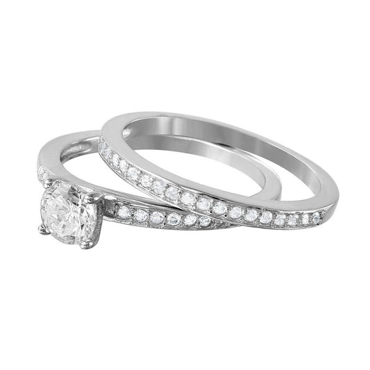 925 Sterling Silver Rhodium Plated Nickel Free Round Center CZ Bridal Ring