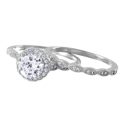 925 Sterling Silver Rhodium Plated Nickel Free Round Halo CZ Bridal Ring