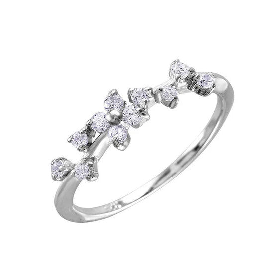 925 Sterling Silver Rhodium Plated Petal CZ Design Ring