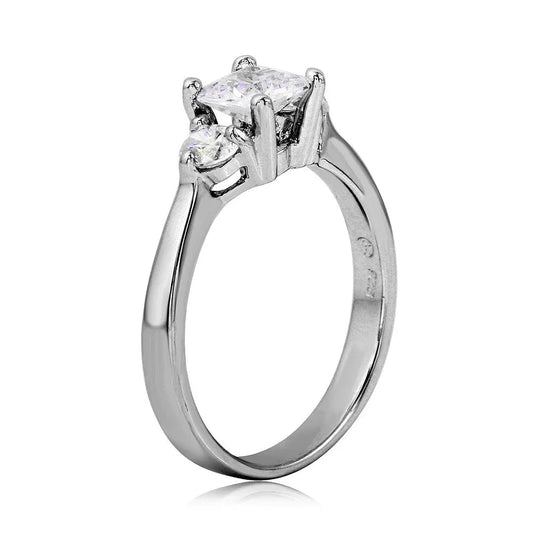925 Sterling Silver Rhodium Plated Round Square Center CZ Past Present Future Ring