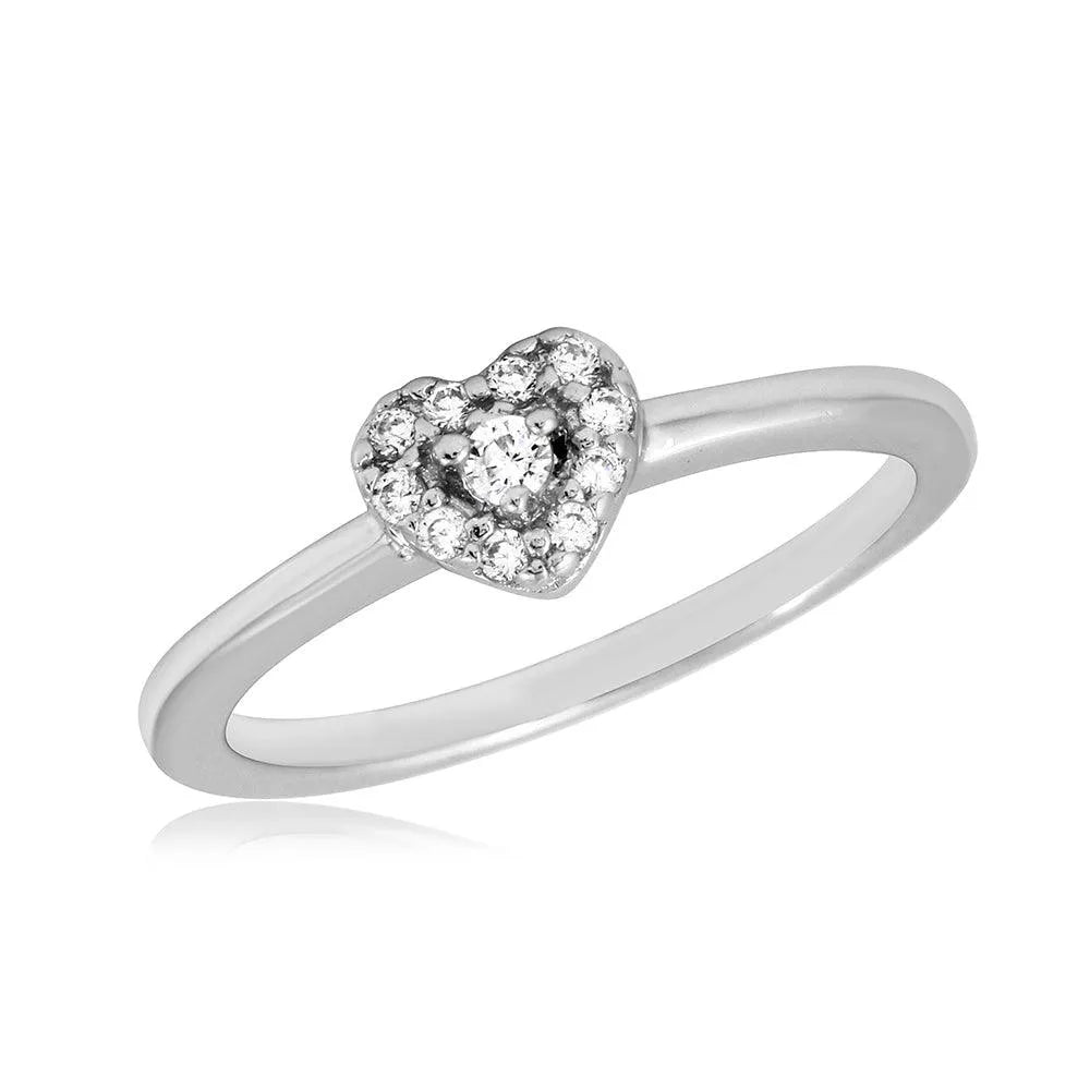 925 Sterling Silver Rhodium Plated CZ Heart Ring