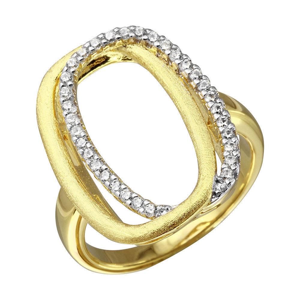 925 Sterling Silver Gold Plated Open Double Oval CZ Ring