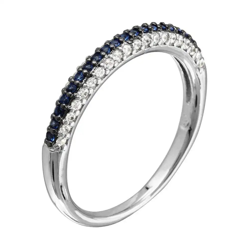 925 Sterling Silver Rhodium Plated Blue and Clear Stackable Ring