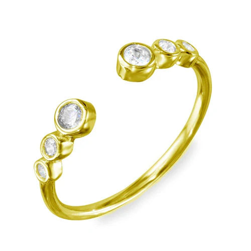 925 Sterling Silver Gold Plated Open Ring with 3 Graduated Round CZ