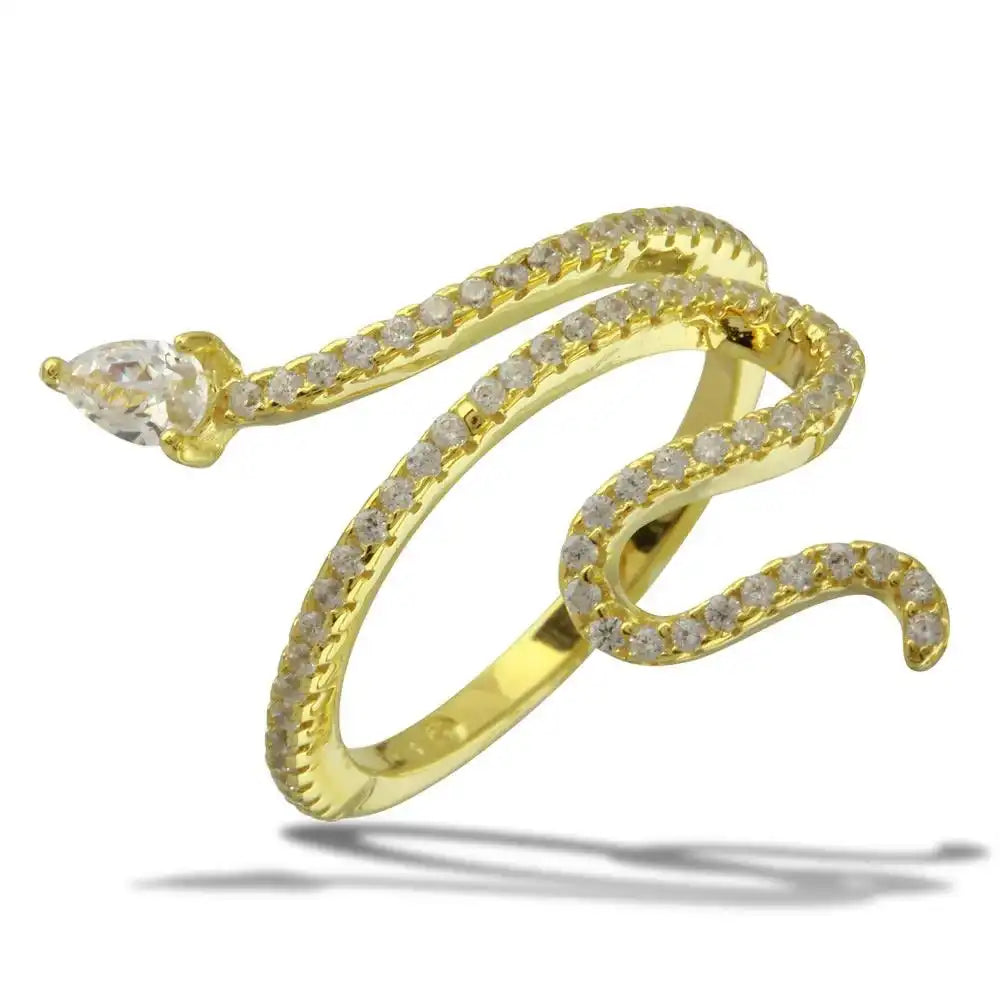 925 Sterling Silver Gold Plated Snake Design with CZ Ring