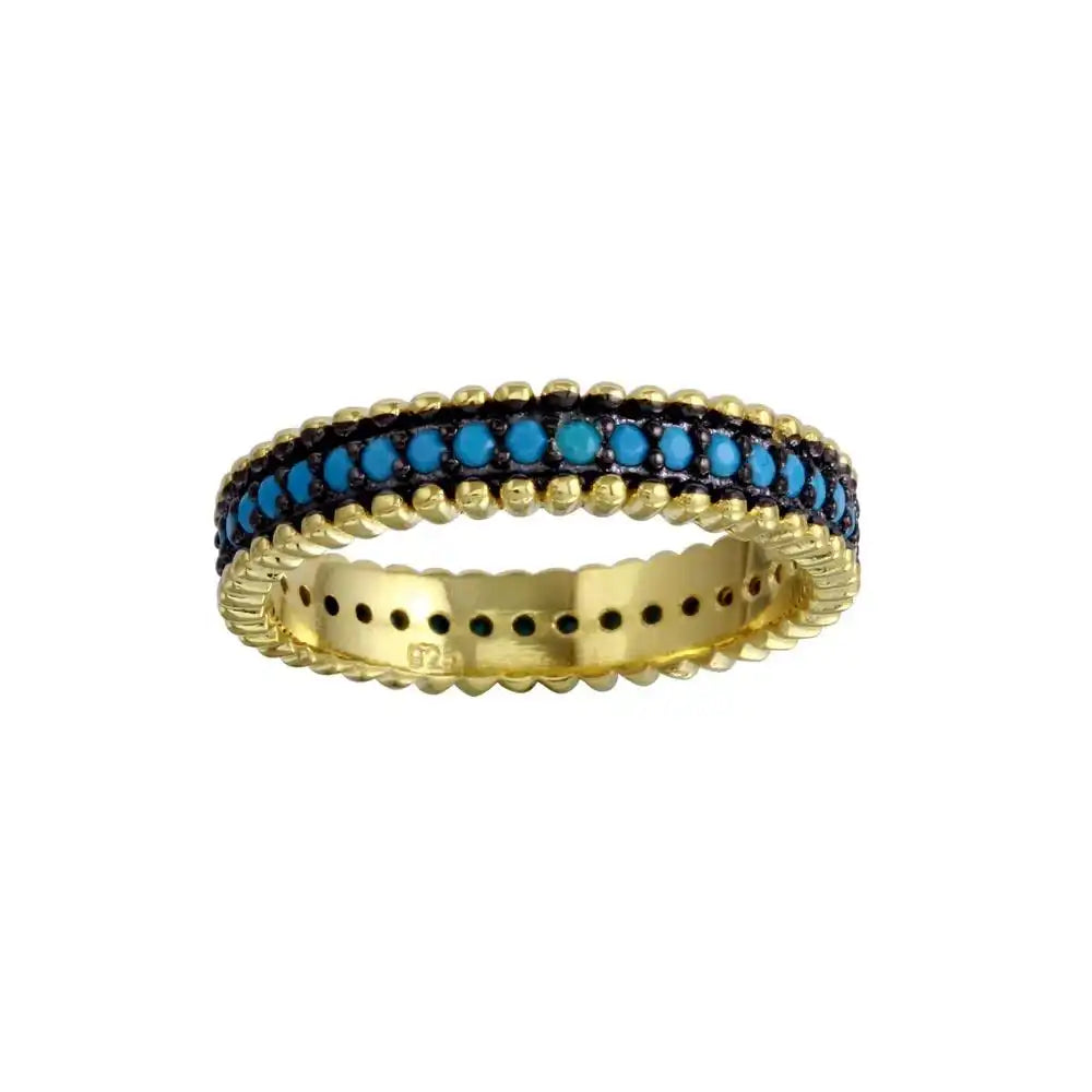 925 Sterling Silver Gold Plated Turquoise Stone Band