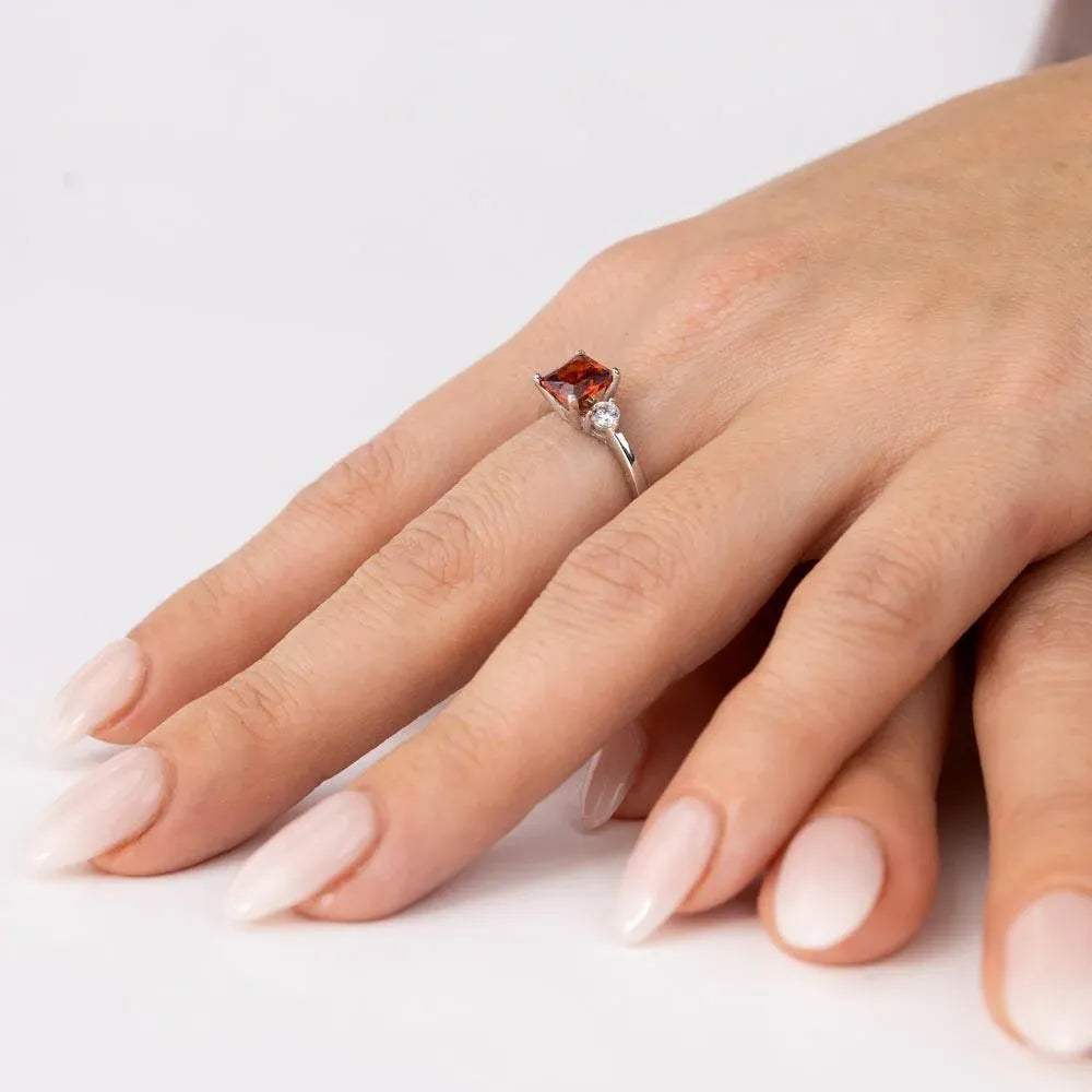 925 Sterling Silver Rhodium Plated Red CZ Center Stone Ring