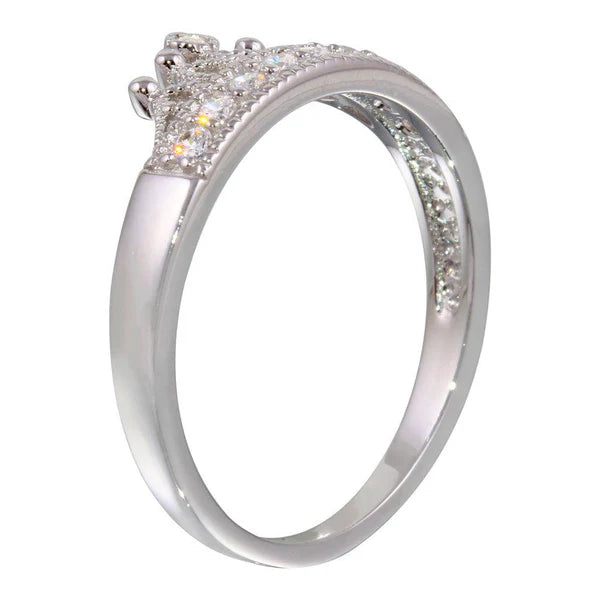 925 Sterling Silver Rhodium Plated Tiara Ring with CZ